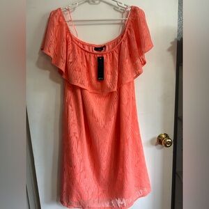 Coral Peach on / off shoulder 2 layer dress